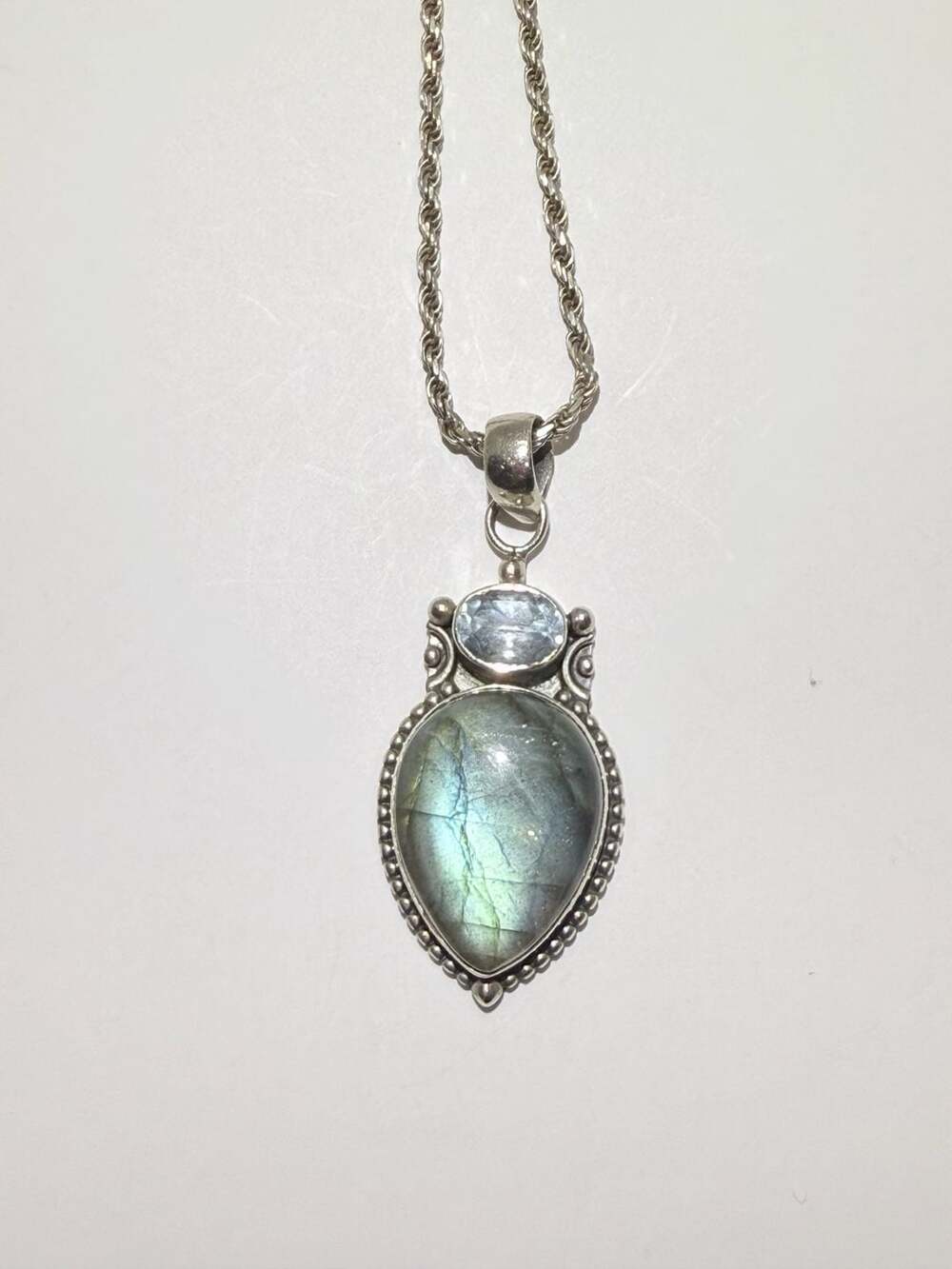 Artisan Sterling Silver Labradorite & Topaz Pendant Necklace